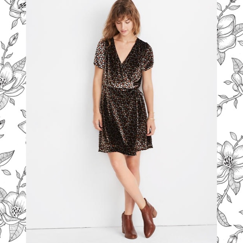 Madewell Floral Velvet Wrap Dress